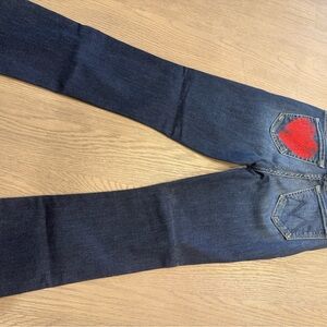 MOTHER Indigo Jeans with Vibrant Red Heart
